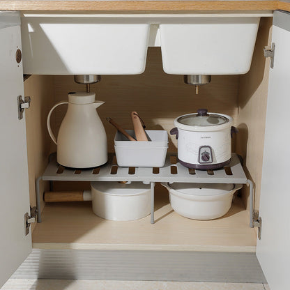 Telescopic kitchen rack for organizing kitchen supplies, adjustable space-saving storage shelf