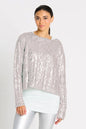 Pima Cotton Mini Foil Cable Crewneck Sweater - Putty/Silver