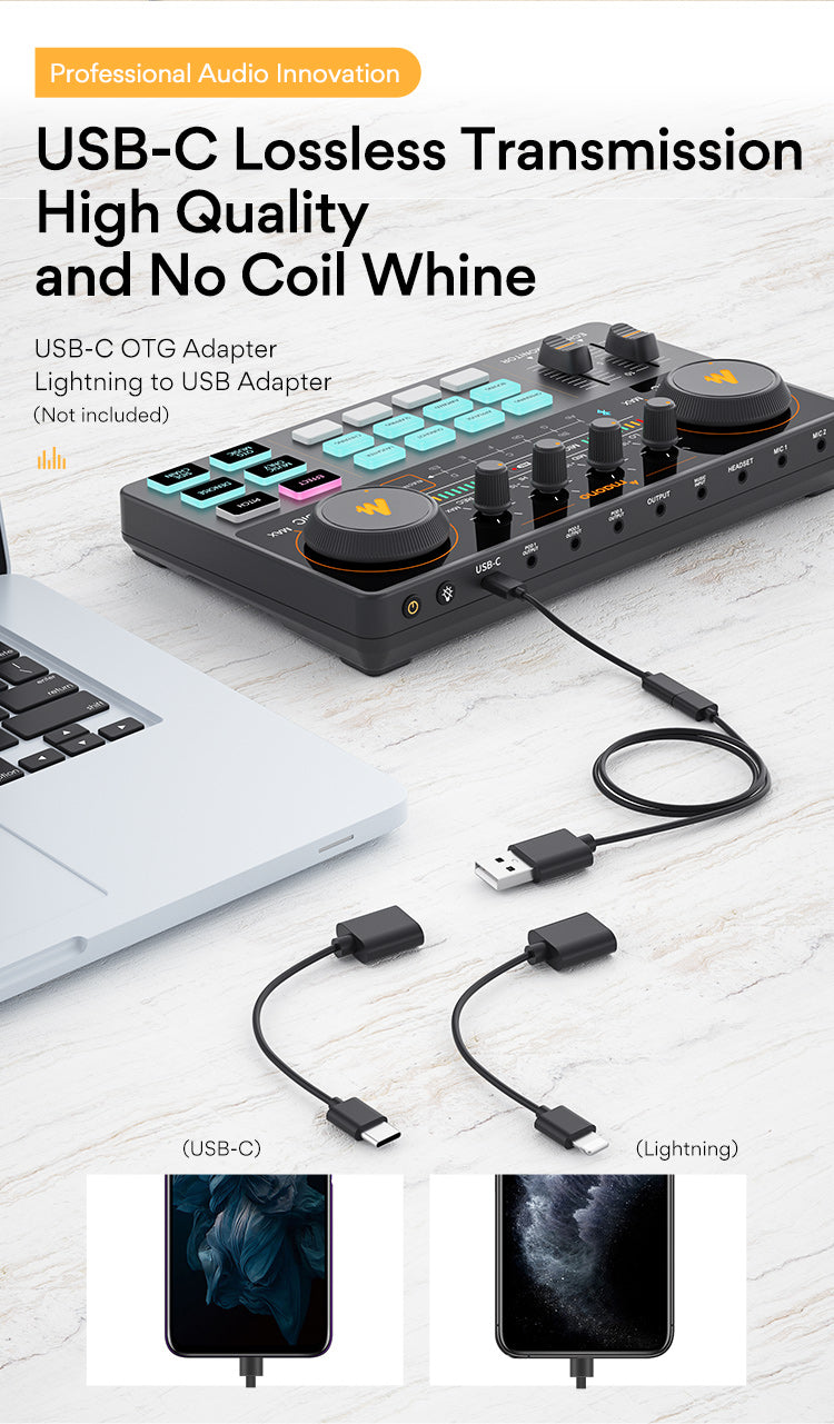 Mobile computer universal live broadcast equipment setup, featuring compact streaming and recording components