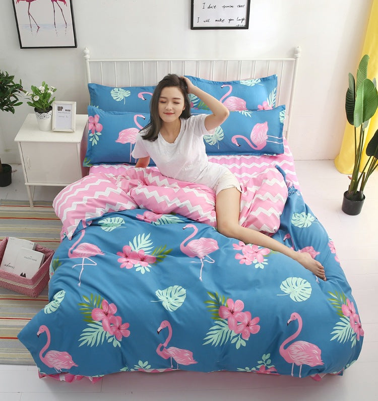 Three-piece bed set, showcasing the bed frame and matching bedroom furniture pieces.