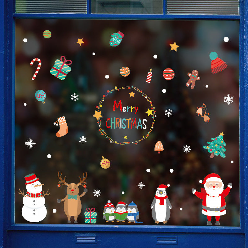 Christmas decorations store window stickers with festive holiday designs for glass windows