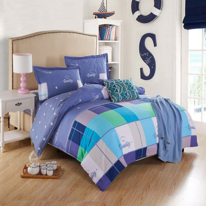 Four-piece cotton bedding set in soft home textile fabric, featuring a coordinated duvet cover and pillowcases
