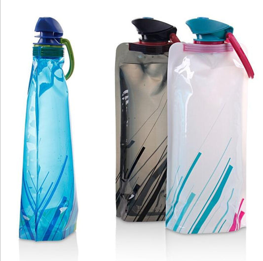 Outdoor folding drinking bag, compact collapsible design shown in use-ready form
