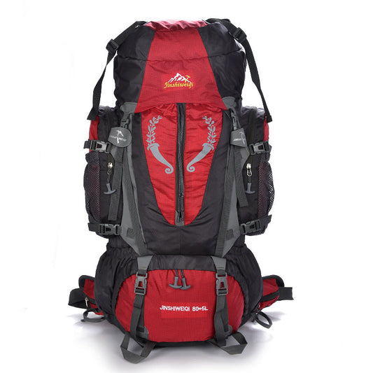 Professional mountaineering 80L-85L outdoor backpack for hiking, camping, travel, and tent gear, with donkey design
