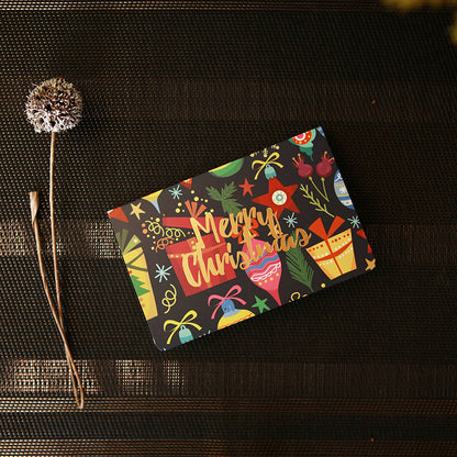 Christmas wishes greeting card with festive holiday design, front view
