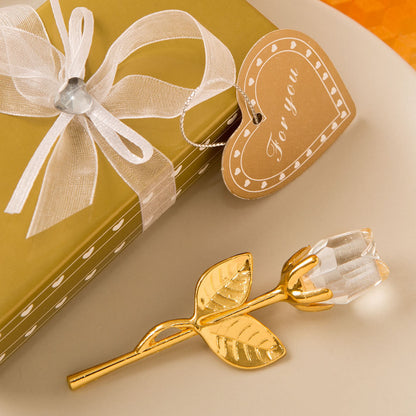 Crystal golden rose flower Valentine's Day gift displayed in a decorative arrangement