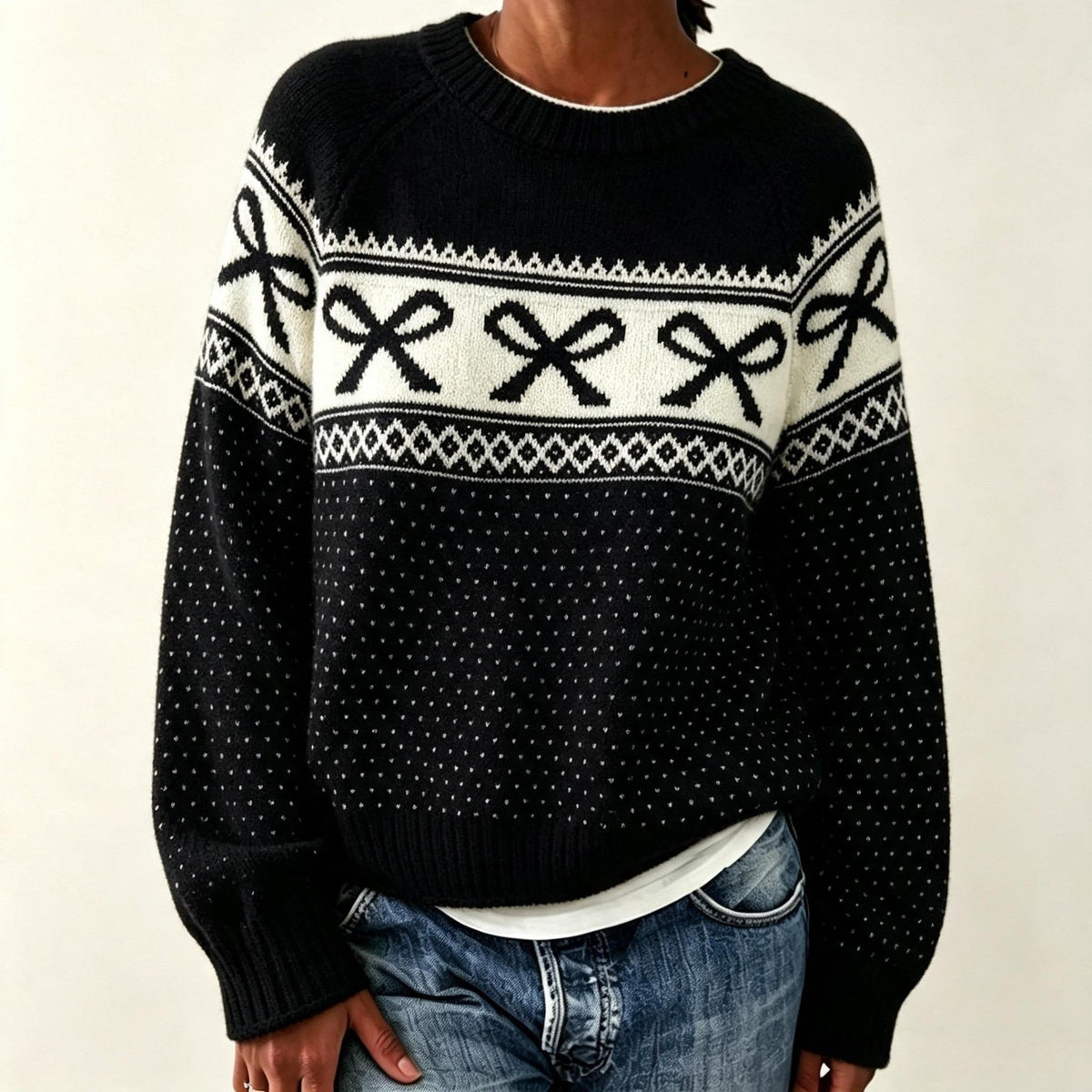 Women's autumn winter jacquard knitted sweater in cross-border style, front view