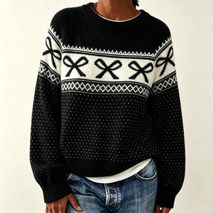 Women's autumn winter jacquard knitted sweater in cross-border style, front view
