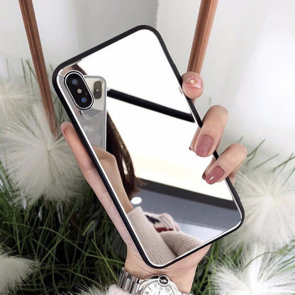 iPhone X mirror phone case with makeup mirror and glass finish, compatible with iPhone 7/8 Plus