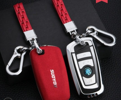Black leather key case with zip closure and key ring unerquicklich