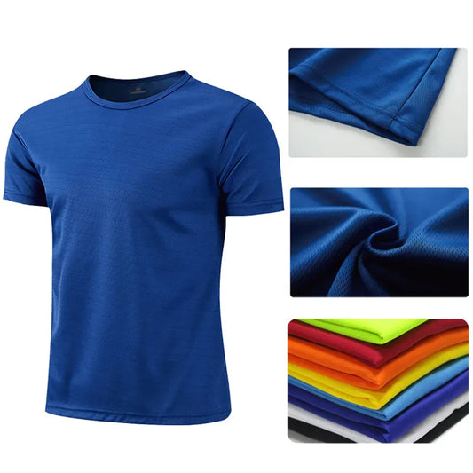 Lake blue quick-dry short sleeve sport T-shirt for men and women, breathable gym jersey ideal for running and fitness activities