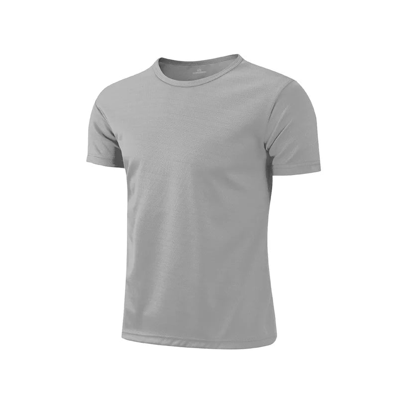 Lake blue men's and women's quick-dry short sleeve sport T-shirt for gym, running, fitness, and breathable sportswear.