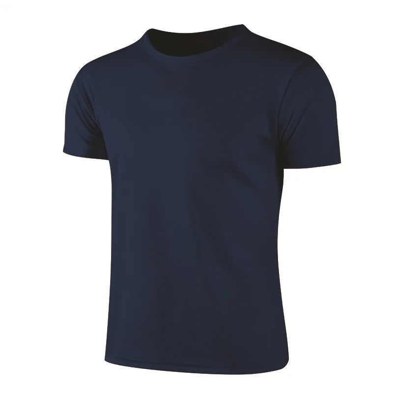 Lake blue quick-dry short sleeve sport T-shirt for men and women, breathable fitness and running jersey for gym and training.
