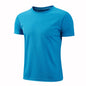 Lake blue quick-dry short sleeve sport T-shirt for men and women, breathable gym jersey ideal for running and fitness activities.