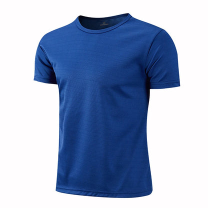 Lake blue quick-dry short sleeve sport T-shirt for men and women, breathable fitness and running jersey for gym and training.