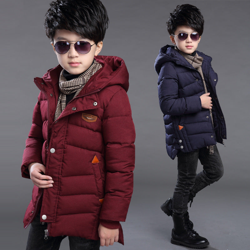 Boy's hooded padded jacket by My Store in a warm quilted design with attached hood