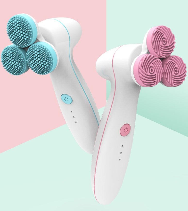 Three round 3D silicone cleansing instruments in a compact skincare tool set