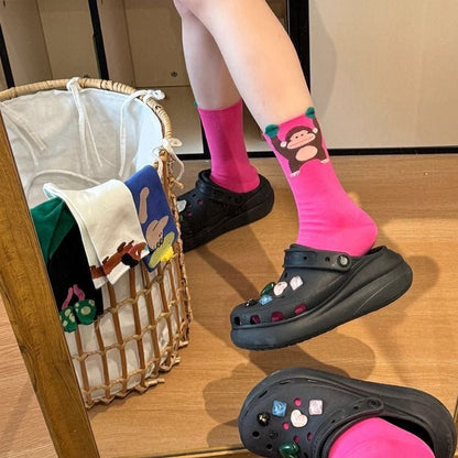 Trendy illustrated spring socks for women in colorful floral design, My Store brand