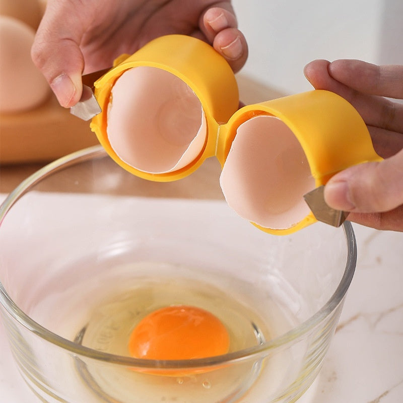 Egg shell opener and egg beater kitchen tool for cracking and mixing eggs in baking and cooking