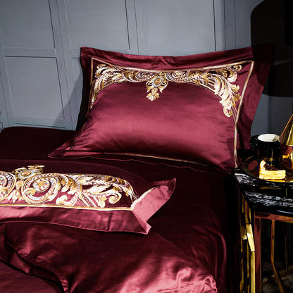 Embroidered Chinese cotton quilt cover bedding in a detailed floral design