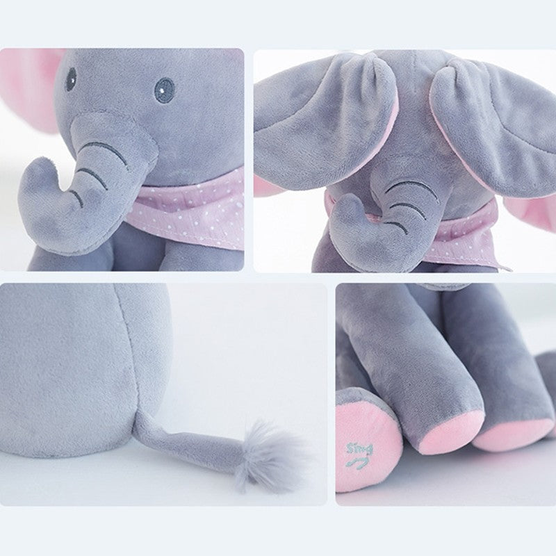 Colorful singing elephant plush toy for kids by BACKUPMYFILESNOW®, featuring a cheerful elephant with a friendly expression.