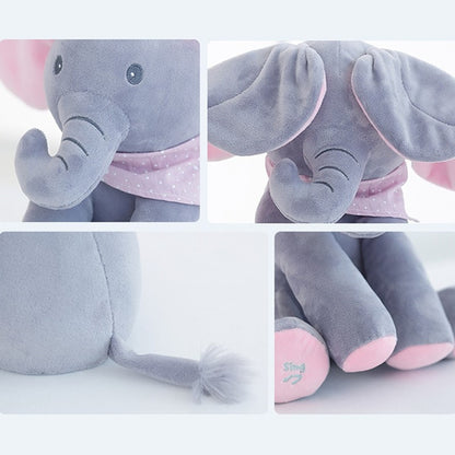 Colorful singing elephant plush toy for kids by BACKUPMYFILESNOW®, featuring a cheerful elephant with a friendly expression.