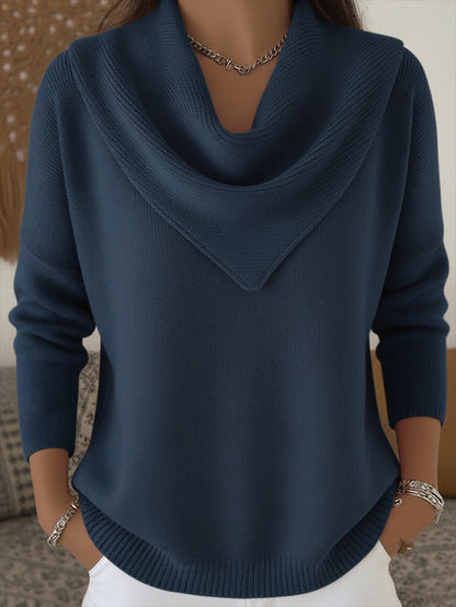 Women's solid color long sleeve knit pullover sweater for autumn and winter