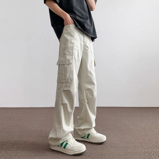 Men’s casual outdoor loose straight-leg pants in a fashionable design, shown in a full-length view