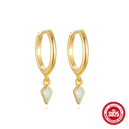 S925 sterling silver kite-shape stone earrings with geometric design