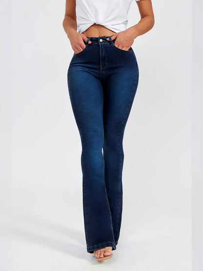 High-Rise Skinny Bell Bottoms Dark Wash Jean Pants