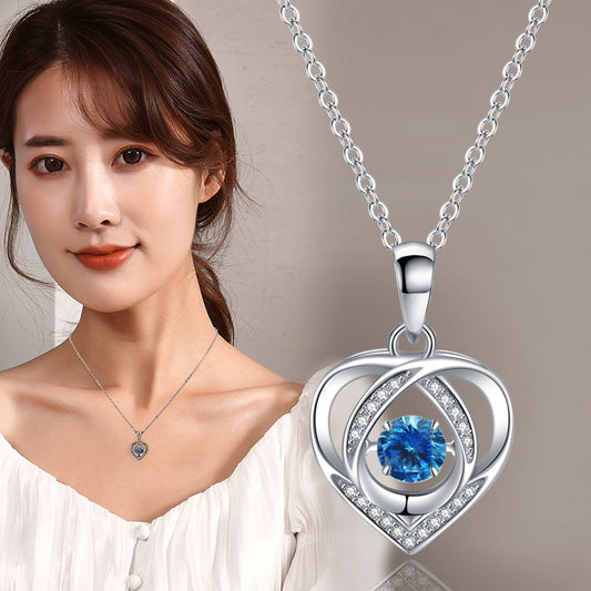 Dainty hollow blue zircon heart pendant collarbone chain necklace for women, long sweater jewelry chain