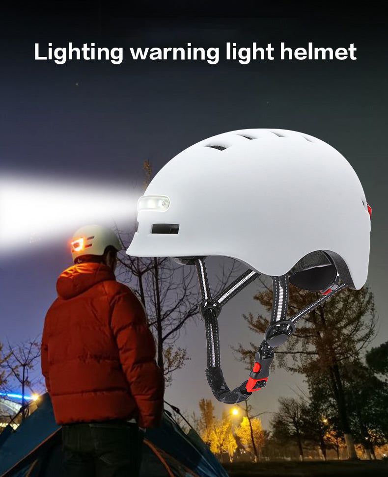 Skateboard cycling electric vehicle lighting warning smart light safety sports helmet with LED light