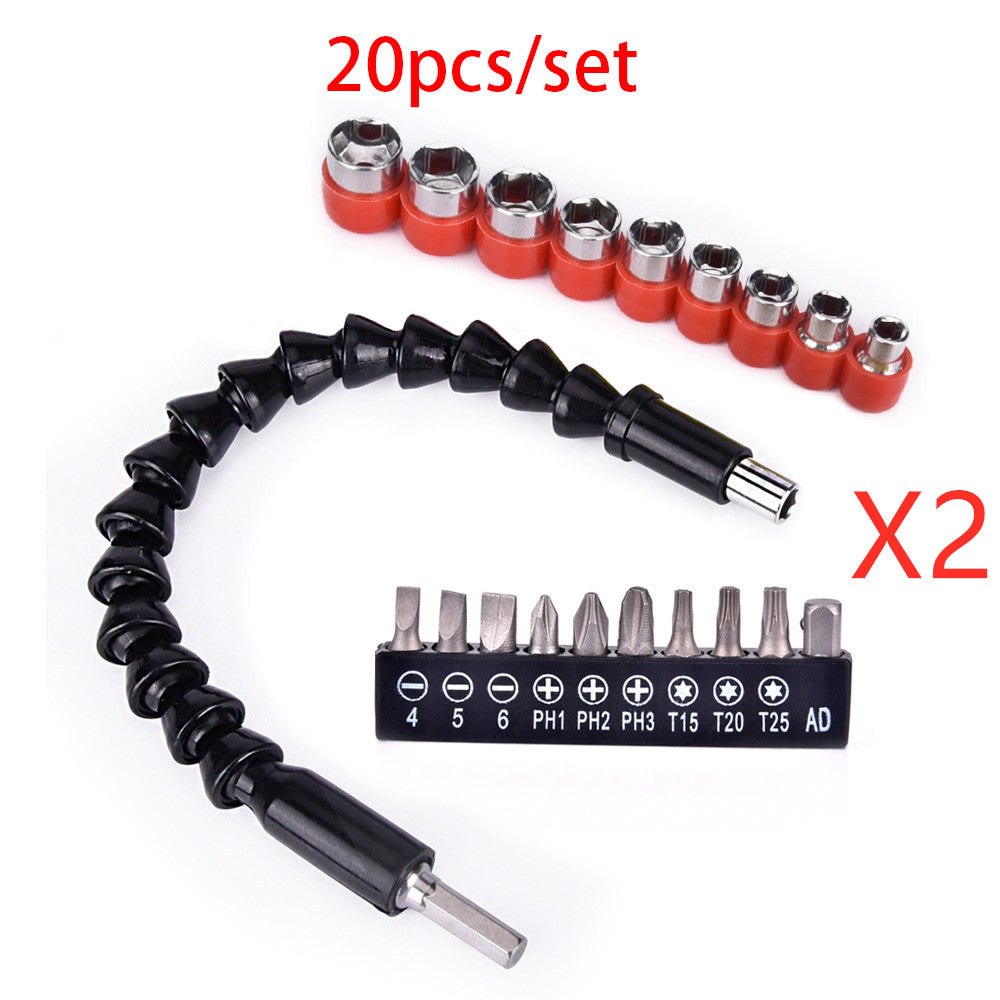 Flexible shaft drill bit holder, 1-piece design for attaching and guiding drill bits.