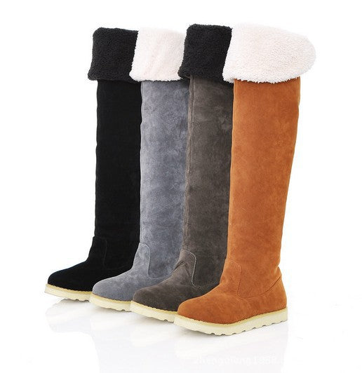 New style over-knee warm fur snow boots in black with a cozy winter lining