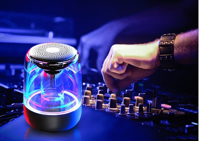 Portable Bluetooth column speaker with powerful bass, radio, and variable-color LED lights