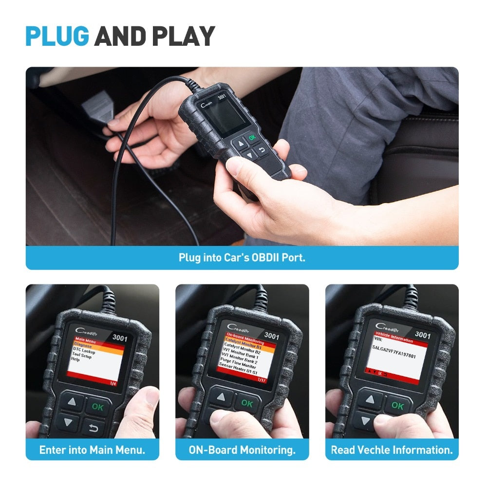CR3001 X431 3001 auto scan tool code reader by My Store, black handheld diagnostic device with display and buttons