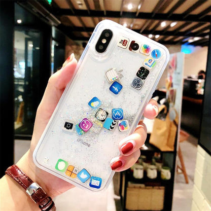 Glittering mobile phone case with sparkling finish, front and back view