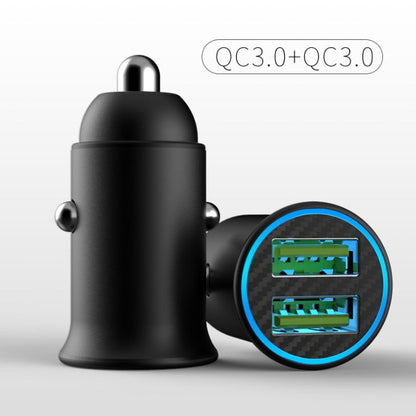 Mini car charger with QC3.0 fast charging port, compact black design