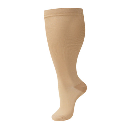 Plus-size nylon compression socks for men and women, shown in a comfortable nurse sock design