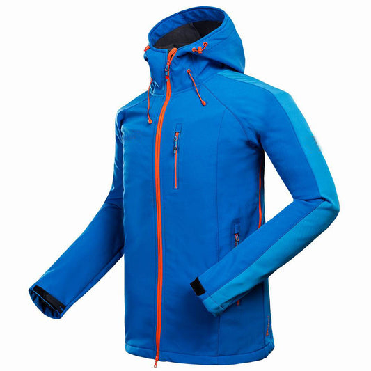 Men's outdoor mountaineering soft shell jacket with windproof compound fabric for camping and leisure sports