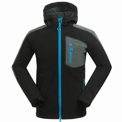 Men's outdoor mountaineering soft shell jacket for leisure sports in black my store product image