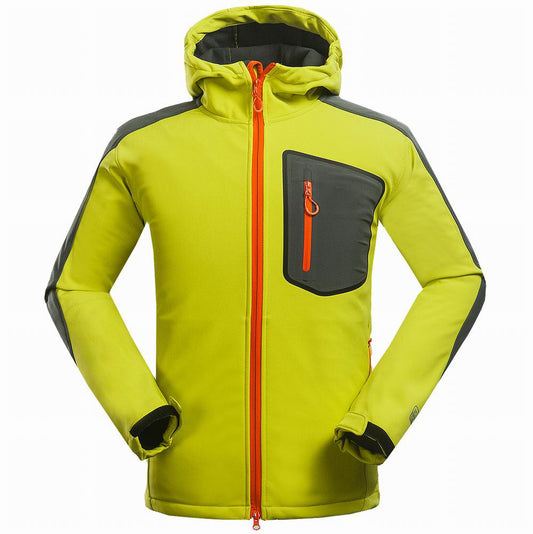 Men's outdoor mountaineering soft shell jacket for leisure sports in a durable complex fabric