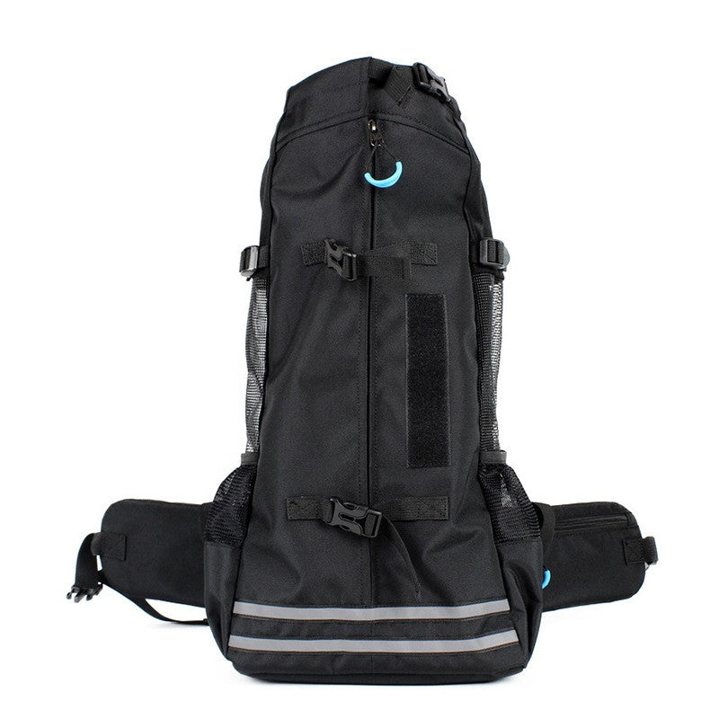Breathable pet backpack carrier bag with mesh panels for comfortable travel