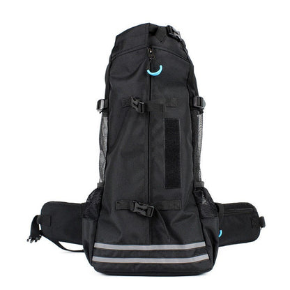 Breathable pet backpack carrier bag with mesh panels for comfortable travel