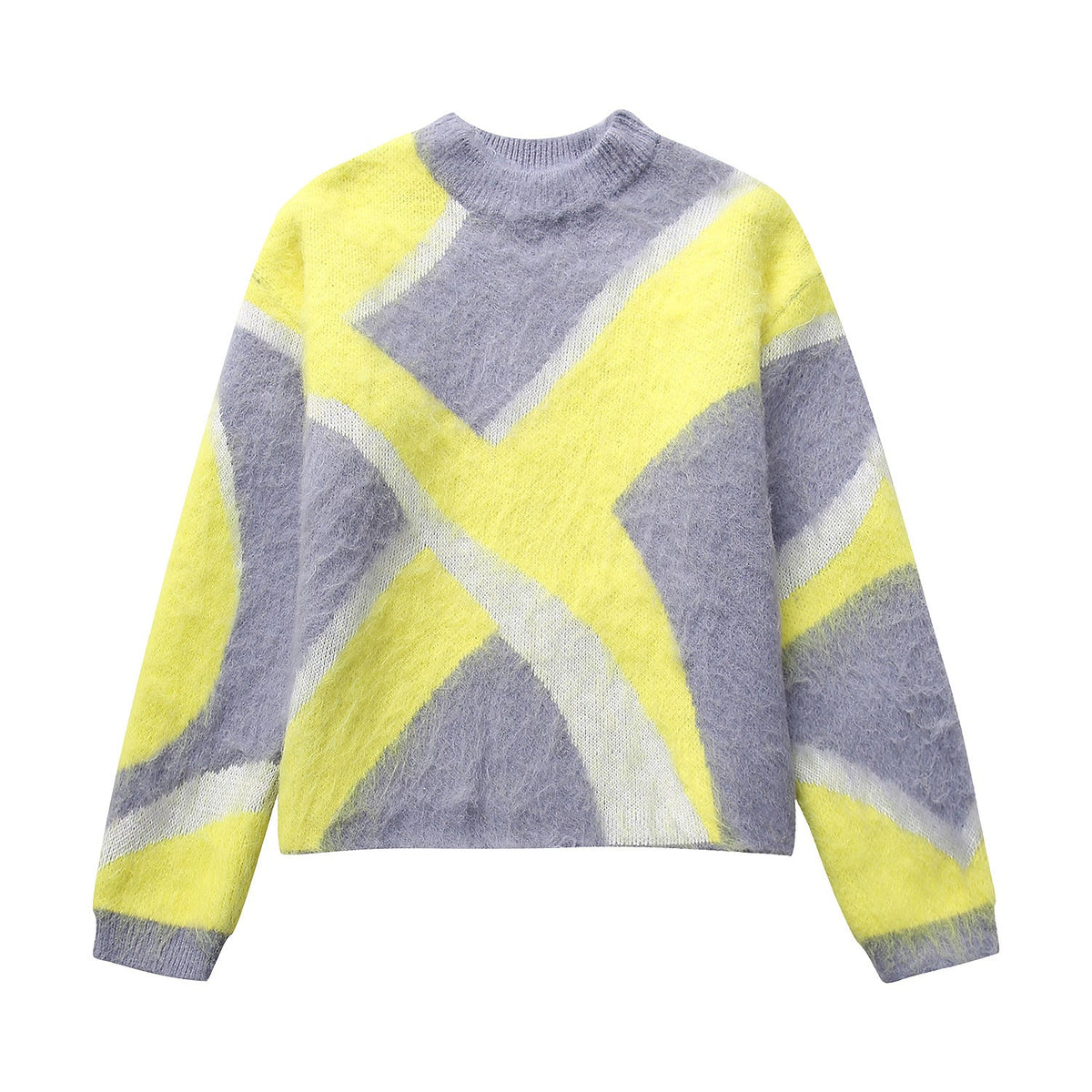 Women's winter patchwork wool pullover sweater in a fashionable design