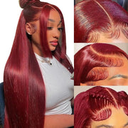 28 inch 99J Burgundy Lace Front Wigs Human Hair 13x4 HD Transparent Straight Lace Front Wigs Human Hair Pre Plucked Burgundy Wig Human Hair Red Wine Glueless Frontal Wigs Human Hair Wigs for Women - BACKUPMYFILESNOW