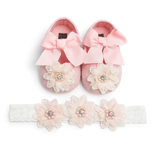 Floret lace soft-soled baby walking shoes for girls, princess-style design