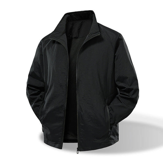 Men's Nylon Stretch Workwear Jacket - Outdoor Casual Multi-Pocket Loose Fit Coat For Hiking And Daily Wear