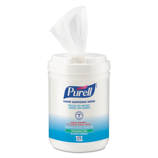PURELL Hand Sanitizing Wipes Alcohol Formula, 6 x 7, White, 175/Canister, 6 Canisters/Carton