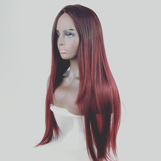 Long straight gradient fake hair extension displayed in a smooth, flowing style